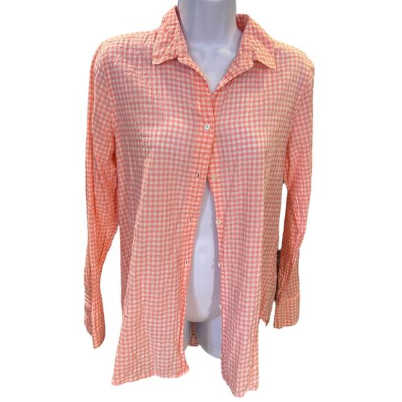 J. CREW Peach and White Gingham Long Sleeve Button Up Coastal Cowgirl Women's 8 - Picture 1 of 6